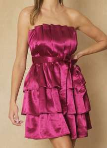 Satin Strapless Ruffle Tiered Mini Dress