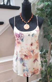 Fabrik Women's Beige Floral Polyester Scoop Neck Sleeveless Casual Top Blouse S