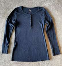 Navy Ribbed Long Sleeve Polo