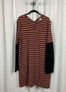 PACT Blue&Orange Stripe Avery Harvest Stripe Organic Cotton T-Shirt Dress Sz.XL