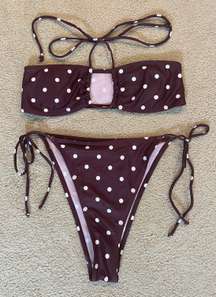 Polka Dotted Strapless High Waisted Bikini Set