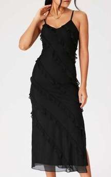 Cider Black V Neck Ruffle Trim Maxi Dress