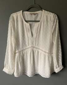 Loft White Long Sleeve Patterned Blouse