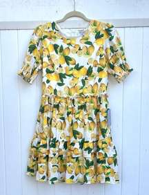 NEW  Short Lemon Sleeve Ruffle Mini Dress Yellow White Size Medium NWT