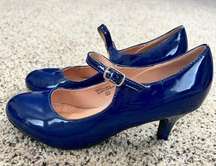 Chase & Chloe Kona 2 Mary Jane Heels Pumps Navy Blue Patent Size 5.5 Retro