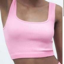 ZARA Blush Pink Square Tank Cropped Ribbed