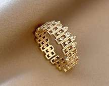 18K Gold Plated Adjustable Open Ring for Women,Statement Ring,Gold Ring