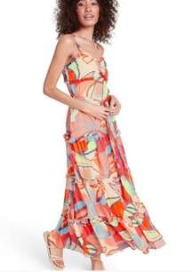 ALEXIS, New, Colorful Floral Tiered Ruffle Tie Sleeveless Maxi Dress, Small