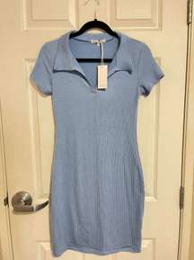 Ribbed Blue Dress with Collar 