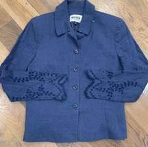 Kasper Navy Blue Floral Eyelet Linen Blazer Size 6P