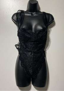 Fredericks of Hollywood Black Lace Bustier Cami Bodysuit Size Medium