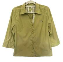 STAMPIN' UP! Button Front Womens Top Size M Avocado Green 3/4 Sleeve V-Neck