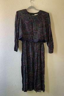 Vintage Kathie Lee paisley print long sleeve midi dress size 12