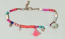 Pink Beaded Tassel Boho Bohemian Anklet Ankle Bracelet Jewelry 🩷