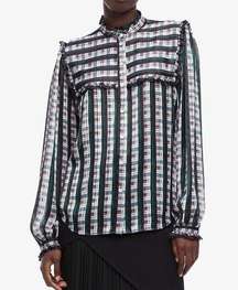 NWT Jason Wu Striped Plaid Print Ruffle Blouse