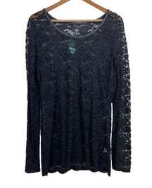 Maurices Blouse Top Womens XXL Black‎ Floral Lace Sheer Long Sleeve Slim Fitted