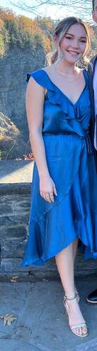 Socialite Blue Satin Flowy Midi Dress