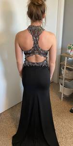 Open Back Cut Out Black Prom Dress
