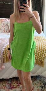 Lime Green Terry Cloth Mini Dress With Cut Out Sides 