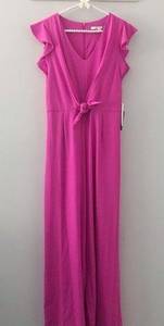 Julia Jordan  Fuchsia Pink V Neck Tie Waist Jumpsuit NEW