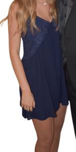 Navy V Neck Spaghetti Strap Lightweight Dress