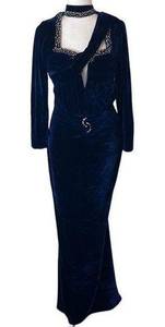 Women’s Formal Elegant Velvet Blue Maxi Long Sleeve Dress. Size S (4-6)