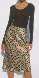 Realisation Par Skirt Naomi Leopard Print Silk A-Line Midi Skirt Brown Size XXS