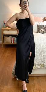 Black Silk Strapless Midi Dress