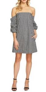 1. State  Womens Off-The-Shoulder Gingham Babydoll Dress White/Black S