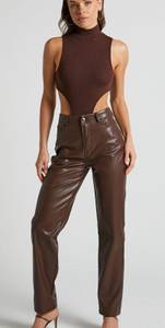 Showpo . | DILYENNE PANT - MID WAIST STRAIGHT LEG FAUX LEATHER PANT IN CHOCOLATE