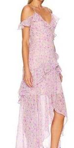 ASTR the Label Lilac Multi Color Floral High Low Ruffle Dress Cold Dress