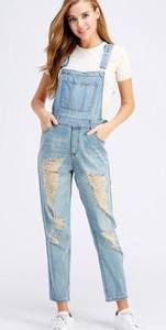 Distressed Denim Overalls in Size Medium