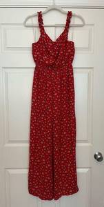 As U Wish Red Floral Jumpsuit Size S Worn Twice