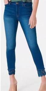 Haute Hippie Mid Rise Medium Wash Denim Jeans with Lace Hem Women’s 12