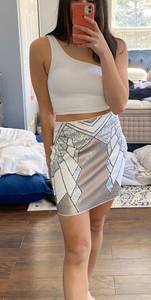 EXPRESS White and Silver Sequins Mini Skirt