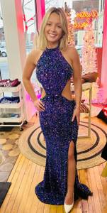 Cinderella Divine Brand New Purple Cutout Sequin Formal Dress