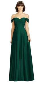 Dessy Off-The-Shoulder Draped Chiffon Maxi Dress Hunter Green Size 18 NWT