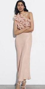 ZARA NWT  RUFFLED SATIN EFFECT DRESS MAUVE PINK SIZE: MEDIUM