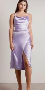 Maddy Lilac Purple Cowl Neck Satin Silk Slip Midi Dress