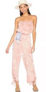 Free People  Just Float Pink Tie Dye Strapless Cozy Relaxed Jumpsuit Small