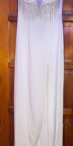 White Beaded Fringe Prom Dress