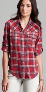 Jachs Girlfriend JACH’S GIRLFRIEND Bea Plaid Snap Button Red Flannel Denim Collar Shirt Large