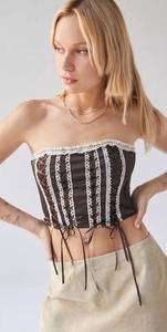Urban Outfitters  Brown and Cream Coquette Cottagecore Bow Tie Corset Bustier Top