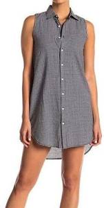 Onia Black & White Gingham Sleeveless High Low Button Down Shirt Dress - Small