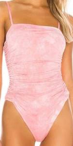 privacy please tie dye ruched pink bodysuit tank top