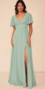 Kimber A-Line Ruched Chiffon Floor Length Maxi Dress in Agave