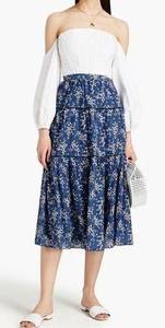 Ulla Johnson Auveline Tiered Floral Print Silk/Cotton-Blend Jacquard Midi Skirt