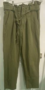 7 FOR ALL MAN KIND ARMY GREEN PAPERBAG WAIST PANTS SIZE S