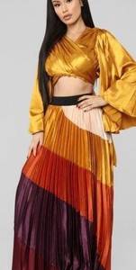 L’atiste Satin Multi Color Pleated High Rise Maxi Skirt Medium