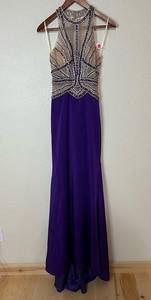 Shail K. 4006 purple satin beaded mermaid prom gown dress NEW 0